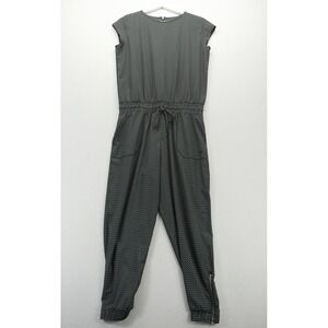Albion Fit Jetsetter Jumpsuit Womens S Black White Dash Print Ankle Zip Pockets